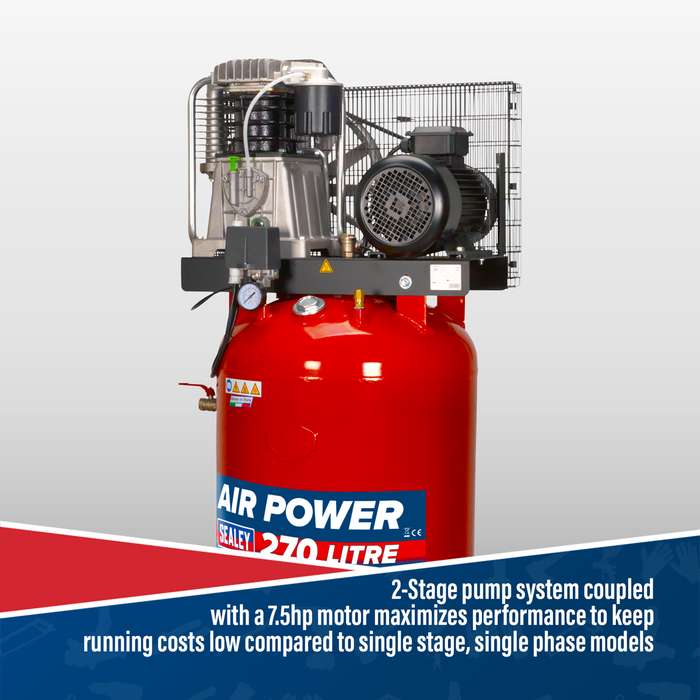 270L Vertical Belt Drive Air Compressor with Cast Cylinders 7.5hp 2-Stage | SACV52775B