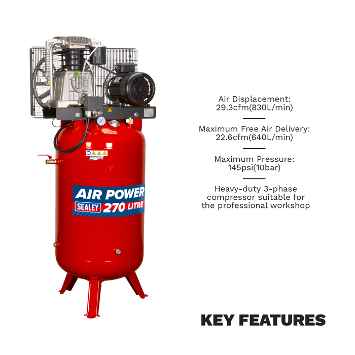 270L Vertical Belt Drive Air Compressor with Cast Cylinders 7.5hp 2-Stage | SACV52775B