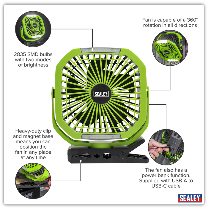 8" Portable Clip Fan with Worklight 4-Speed | SCF8WL