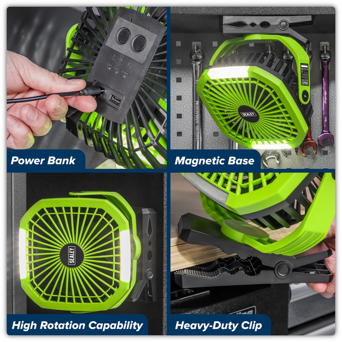 8" Portable Clip Fan with Worklight 4-Speed | SCF8WL