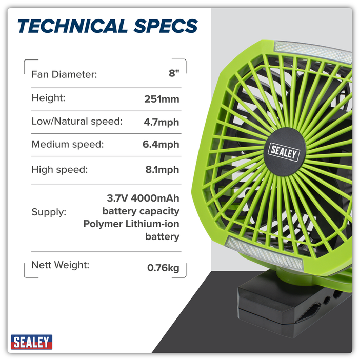 8" Portable Clip Fan with Worklight 4-Speed | SCF8WL