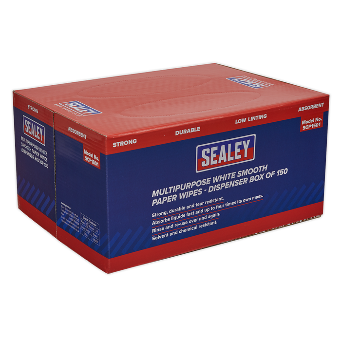 Multipurpose Smooth White Paper Wipes 73gsm - Dispenser Box of 150 Sheets | SCP1501