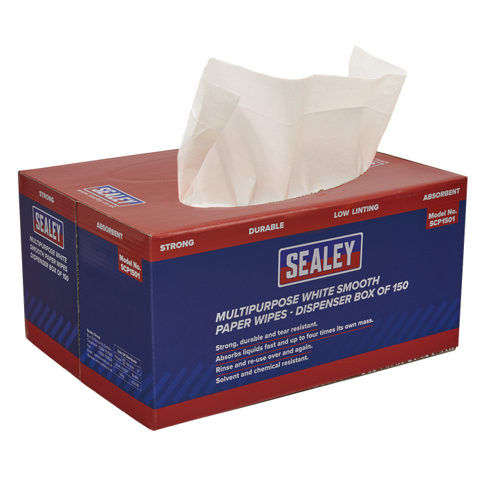 Multipurpose Smooth White Paper Wipes 73gsm - Dispenser Box of 150 Sheets | SCP1501