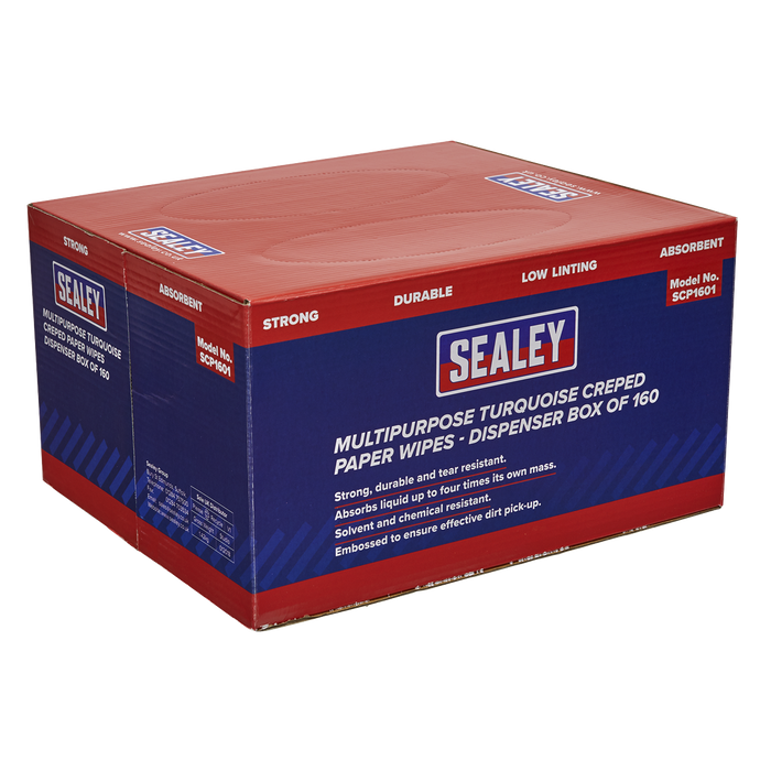 Multipurpose Creped Turquoise Paper Wipes 69gsm - Dispenser Box of 160 Sheets | SCP1601