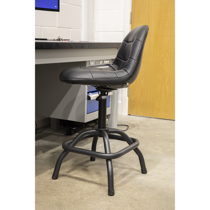 Premier Industrial Pneumatic Workshop Stool with Adjustable Height Swivel Seat & Back Rest | SCR01B