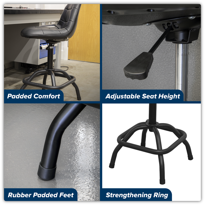 Premier Industrial Pneumatic Workshop Stool with Adjustable Height Swivel Seat & Back Rest | SCR01B