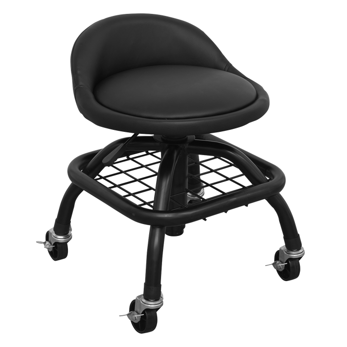 Premier Industrial Pneumatic Creeper Stool with Adjustable Height Swivel Seat & Back Rest | SCR02B