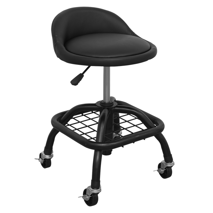 Premier Industrial Pneumatic Creeper Stool with Adjustable Height Swivel Seat & Back Rest | SCR02B