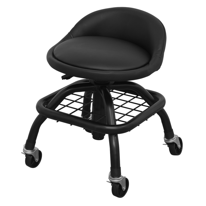 Premier Industrial Pneumatic Creeper Stool with Adjustable Height Swivel Seat & Back Rest | SCR02B