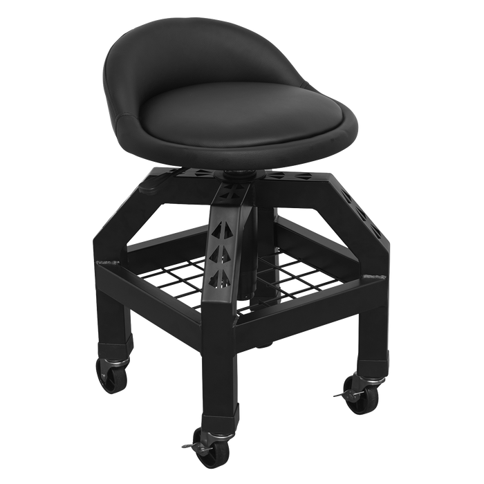 Premier Industrial Pneumatic Creeper Stool with Adjustable Height Swivel Seat & Back Rest | SCR03B