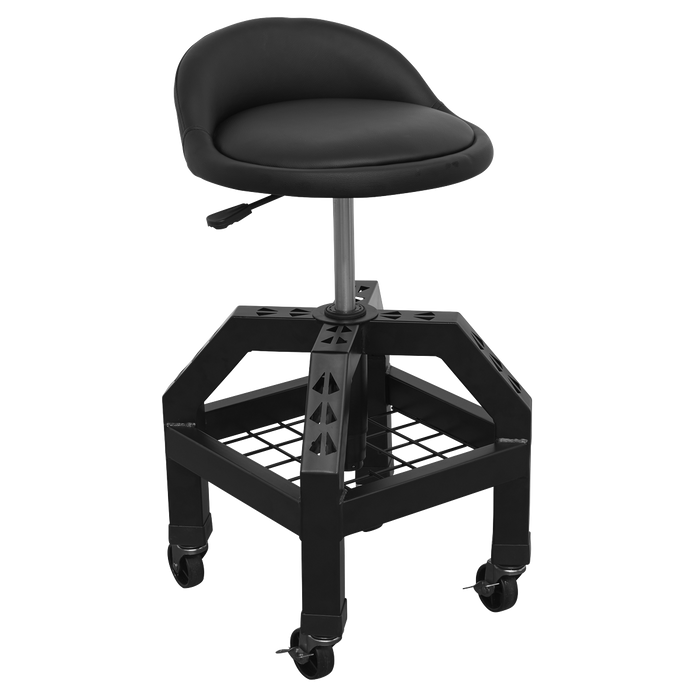 Premier Industrial Pneumatic Creeper Stool with Adjustable Height Swivel Seat & Back Rest | SCR03B