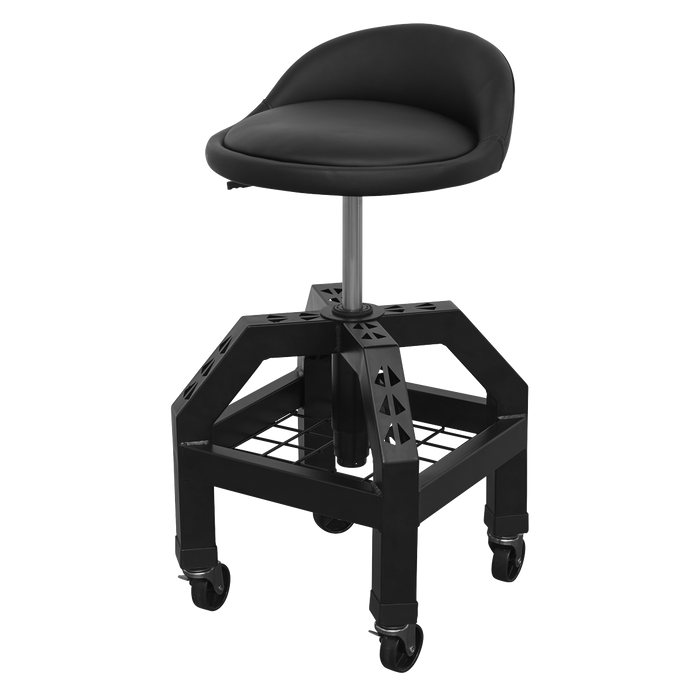 Premier Industrial Pneumatic Creeper Stool with Adjustable Height Swivel Seat & Back Rest | SCR03B