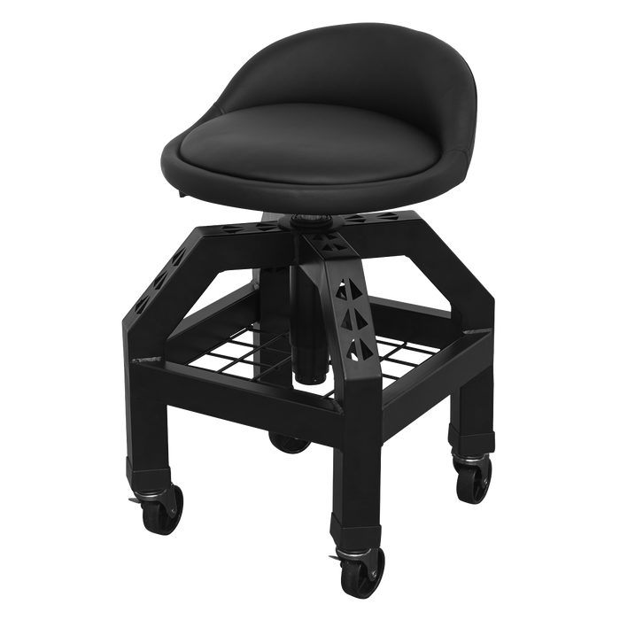 Premier Industrial Pneumatic Creeper Stool with Adjustable Height Swivel Seat & Back Rest | SCR03B