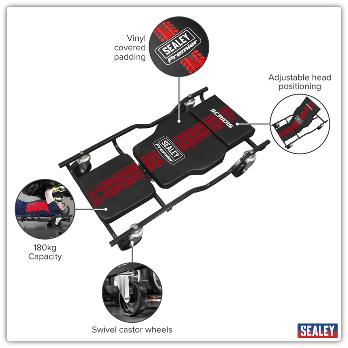 Steel Creeper with 4 Rough Ground 5" Wheels & Adjustable Back/Headrest | SCR101S