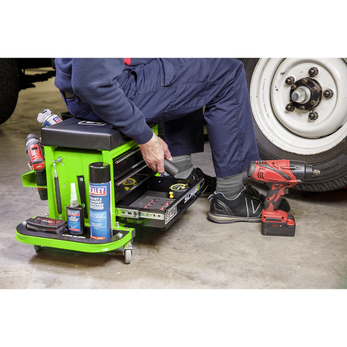 Mechanic's Utility Seat & Toolbox - Green | SCR18G