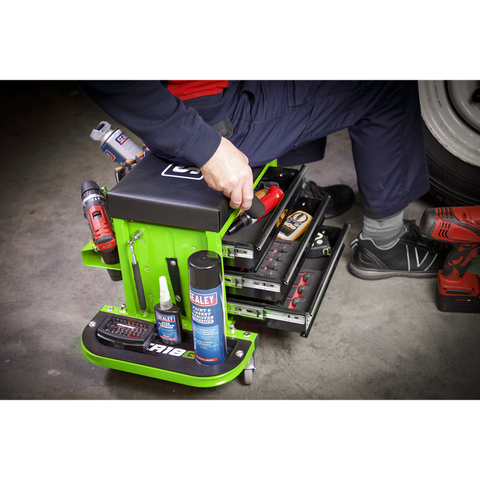 Mechanic's Utility Seat & Toolbox - Green | SCR18G