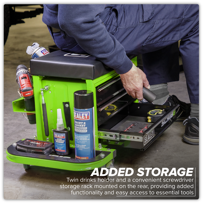 Mechanic's Utility Seat & Toolbox - Green | SCR18G