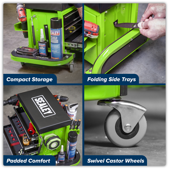 Mechanic's Utility Seat & Toolbox - Green | SCR18G