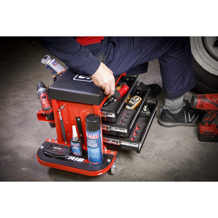 Mechanic's Utility Seat & Toolbox - Red | SCR18R