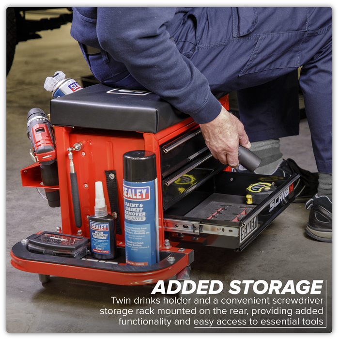 Mechanic's Utility Seat & Toolbox - Red | SCR18R