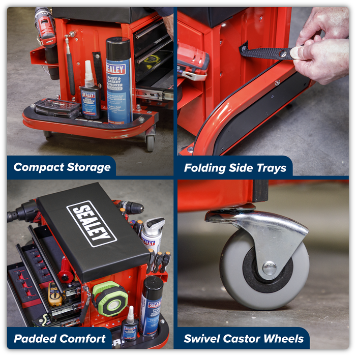Mechanic's Utility Seat & Toolbox - Red | SCR18R