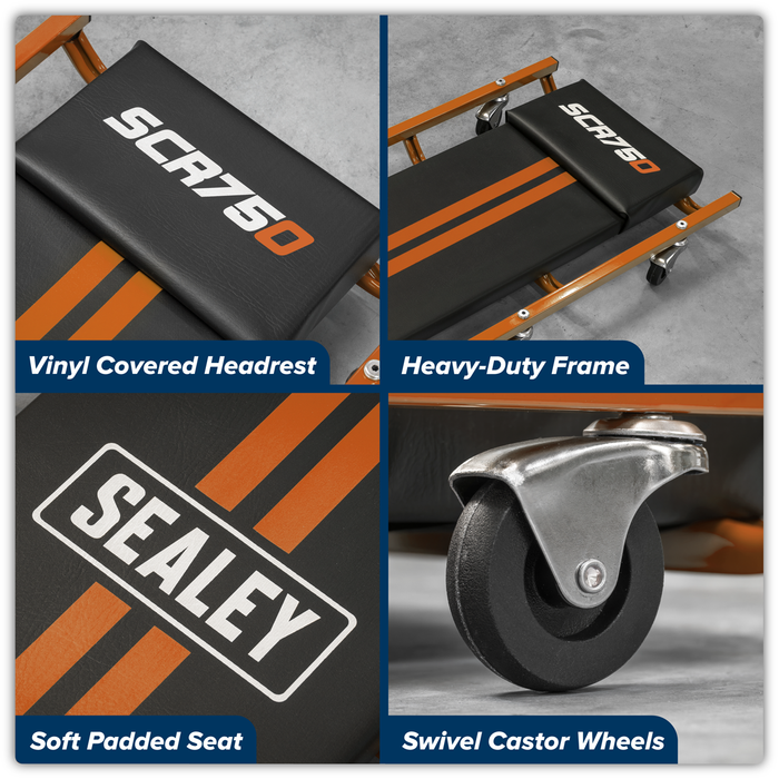 American-Style Deluxe Creeper 36" with Steel Frame & 6 Wheels - Orange | SCR75O