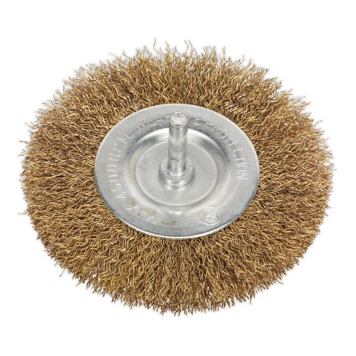 100mm Crimped Flat Wire Brush with 6mm Shaft | SFB100
