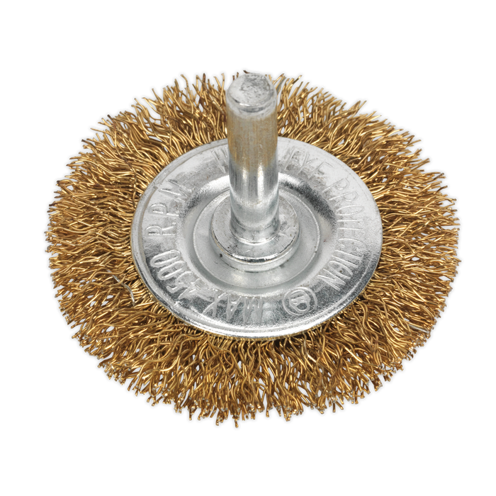 50mm Crimped Flat Wire Brush with 6mm Shaft | SFB50