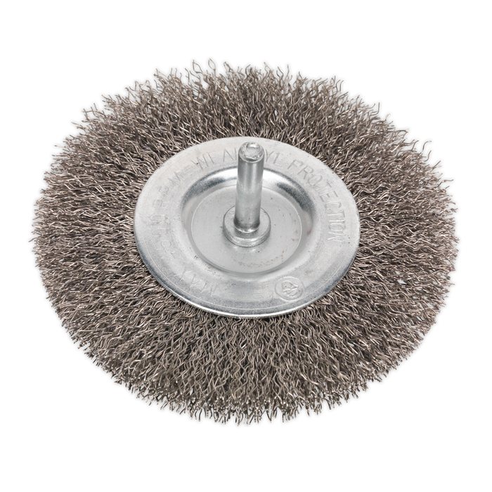 100mm Crimped Flat Wire Brush with 6mm Shaft | SFBS100