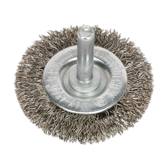 50mm Crimped Flat Wire Brush with 6mm Shaft | SFBS50