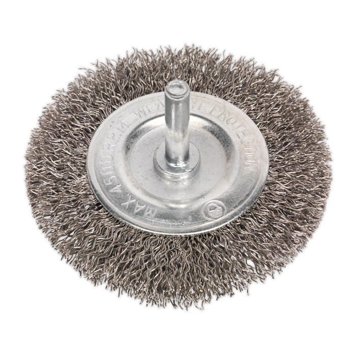 75mm Crimped Flat Wire Brush with 6mm Shaft | SFBS75