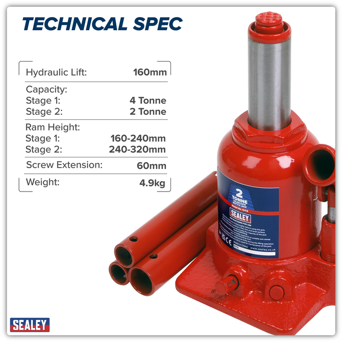 Telescopic Bottle Jack 2 Tonne | SJT2