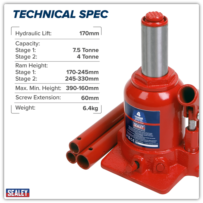 Telescopic Bottle Jack 4 Tonne | SJT4