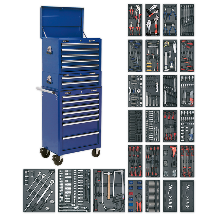Superline PRO® Tool Chest Combination 14 Drawer with 1179pc Tool Kit - Blue | SPTCCOMBO1