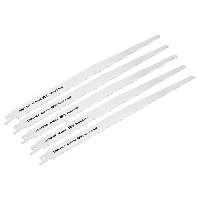 Reciprocating Saw Blade for Wood & Nails 300mm 6tpi - Pack of 5 | SRBR1211DF
