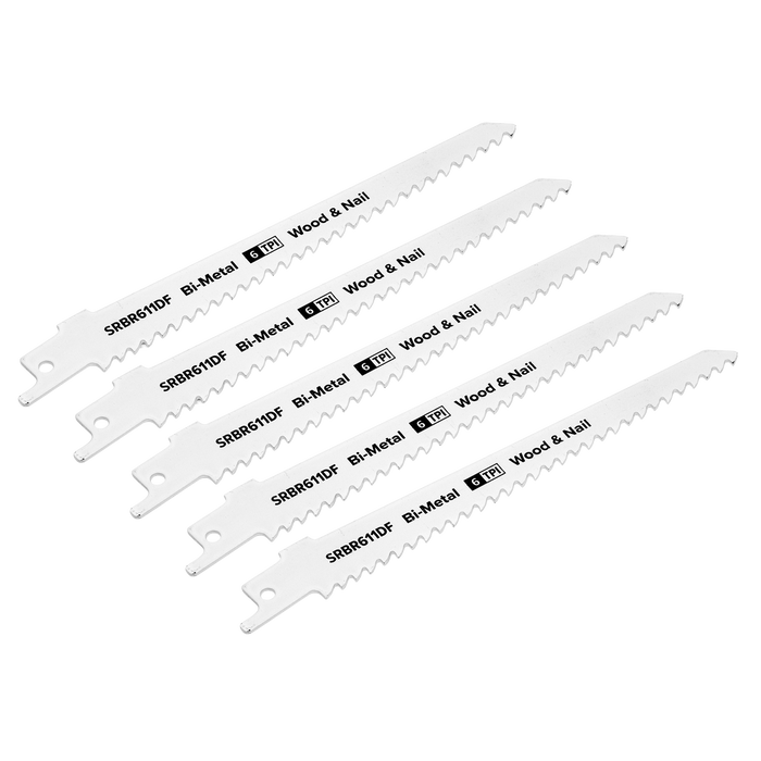 Reciprocating Saw Blade for Wood & Nail 150mm 6tpi - Pack of 5 | SRBR611DF