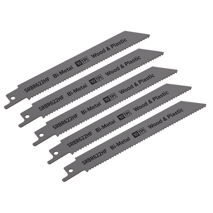 Reciprocating Saw Blade for Wood & Plastics 150mm 10tpi - Pack of 5 | SRBR622HF