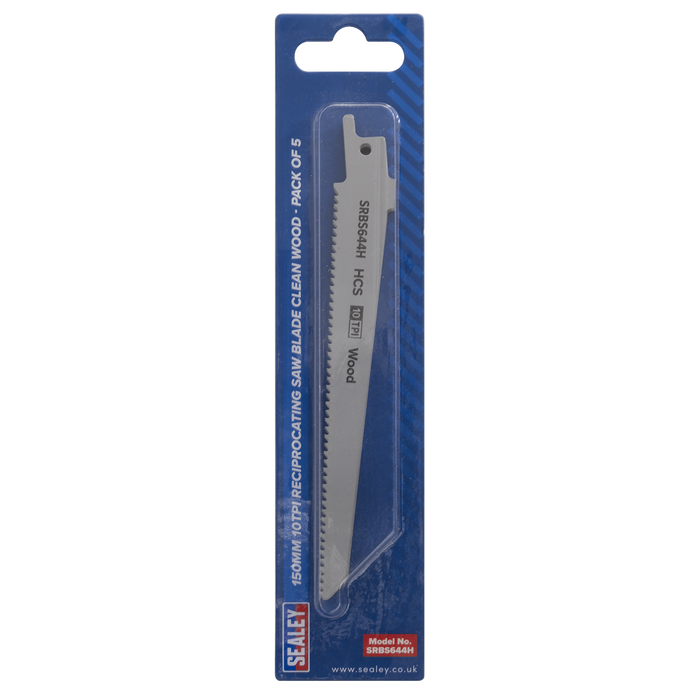 Reciprocating Saw Blade for Clean Wood 150mm 10tpi - Pack of 5 | SRBS644H