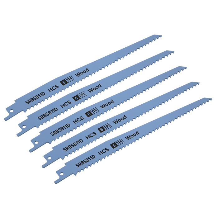 Reciprocating Saw Blade for Clean Wood 200mm 6tpi - Pack of 5 | SRBS811D