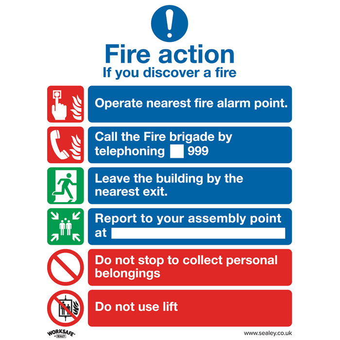 Worksafe® Fire Action With Lift Safety Sign - Rigid Plastic | SS19P1