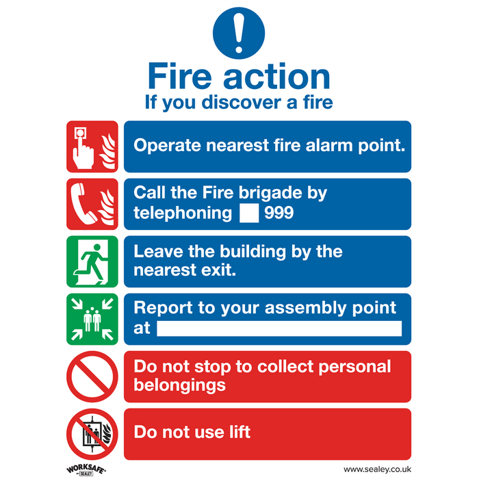 Worksafe® Fire Action With Lift Safety Sign - Self-Adhesive Vinyl | SS19V1