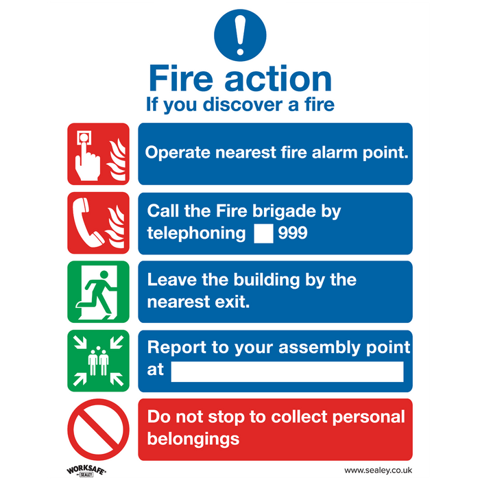 Worksafe® Fire Action Without Lift Safety Sign - Self-Adhesive Vinyl | SS20V1