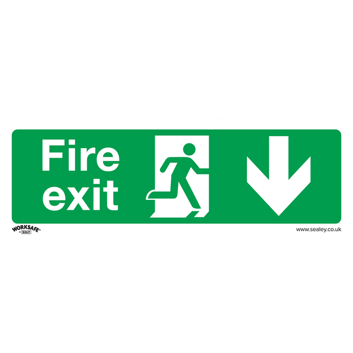Worksafe® Fire Exit (Down) Safety Sign, Self-Adhesive Vinyl - Pack of 10 | SS22V10