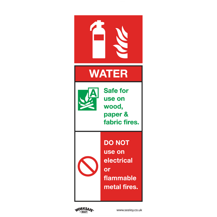 Worksafe® Water Fire Extinguisher Safety Sign - Self-Adhesive Vinyl | SS27V1