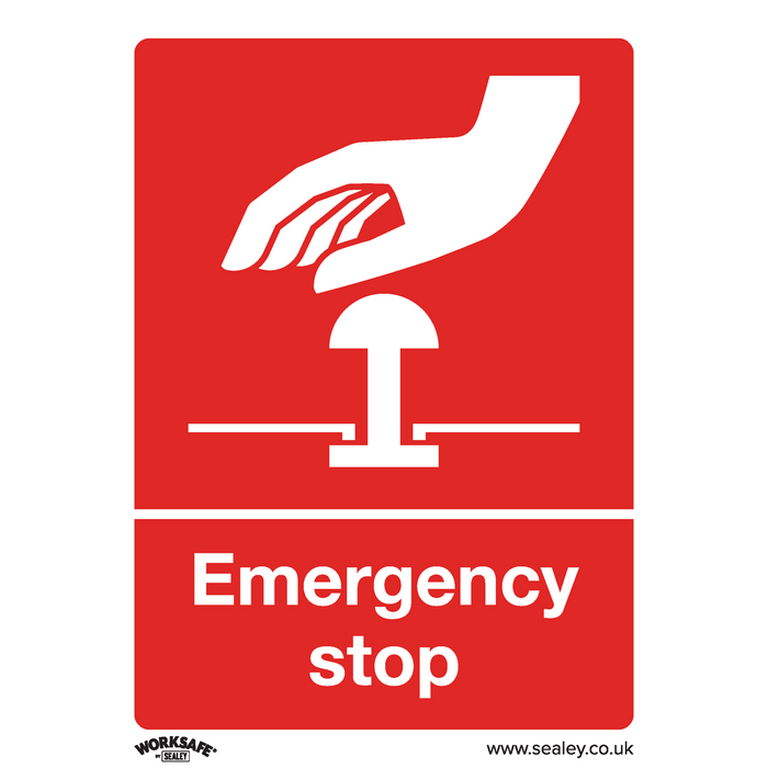 Worksafe® Emergency Stop Safety Sign - Self-Adhesive Vinyl | SS35V1