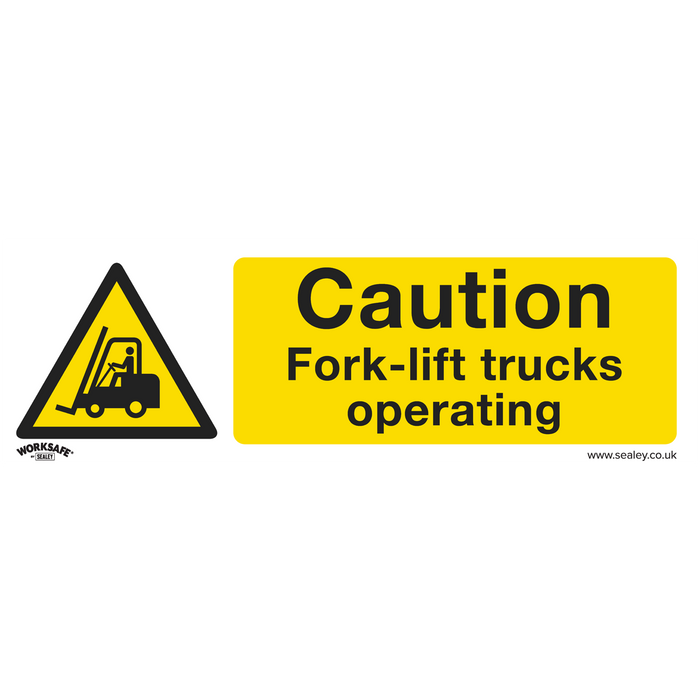 Worksafe® Caution Fork-Lift Trucks Safety Sign - Self-Adhesive Vinyl | SS44V1