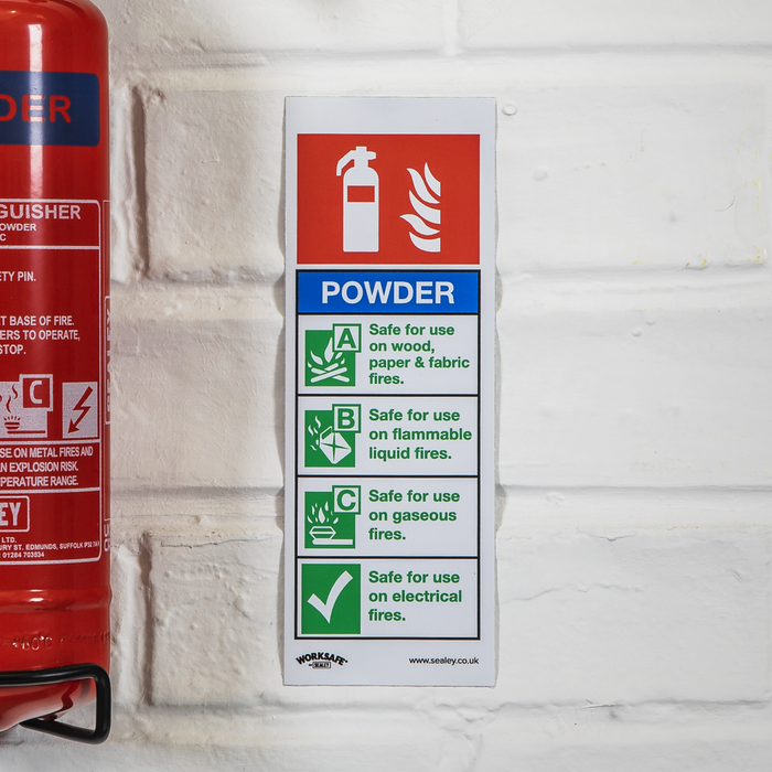 Worksafe® Powder Fire Extinguisher Safety Sign, Self-Adhesive Vinyl - Pack of 10 | SS52V10