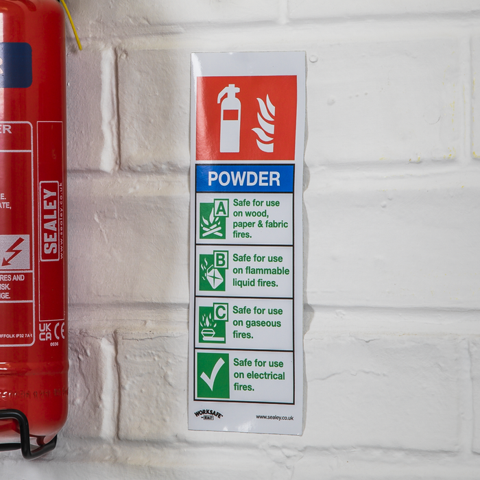 Worksafe® Powder Fire Extinguisher Safety Sign, Self-Adhesive Vinyl - Pack of 10 | SS52V10