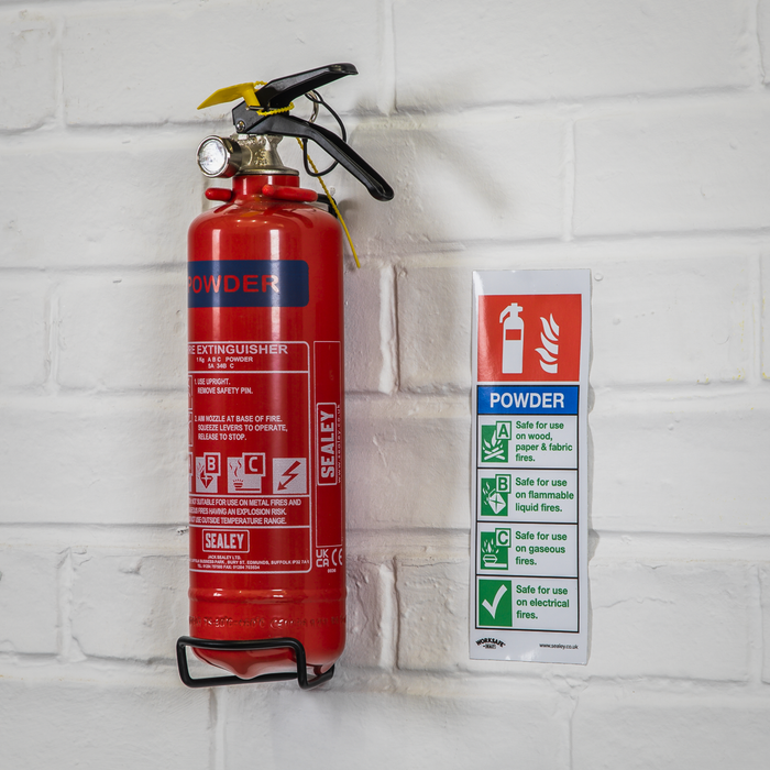 Worksafe® Powder Fire Extinguisher Safety Sign, Self-Adhesive Vinyl - Pack of 10 | SS52V10