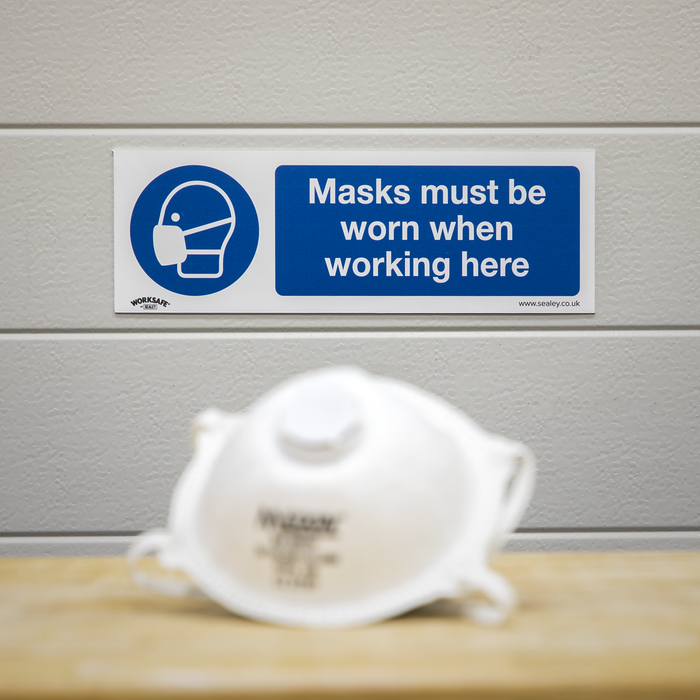 Worksafe® Masks Must Be Worn Safety Sign, Self-Adhesive Vinyl - Pack of 10 | SS57V10